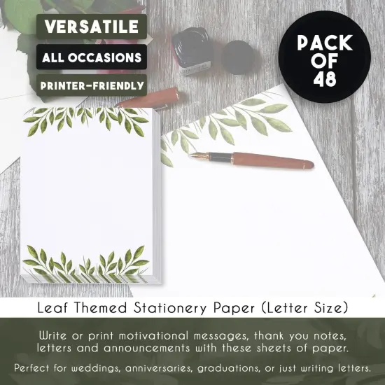 48 Pack Leaf Themed Stationery Writing Paper Set, Letter Size(8.5 x 11 In) White {4}