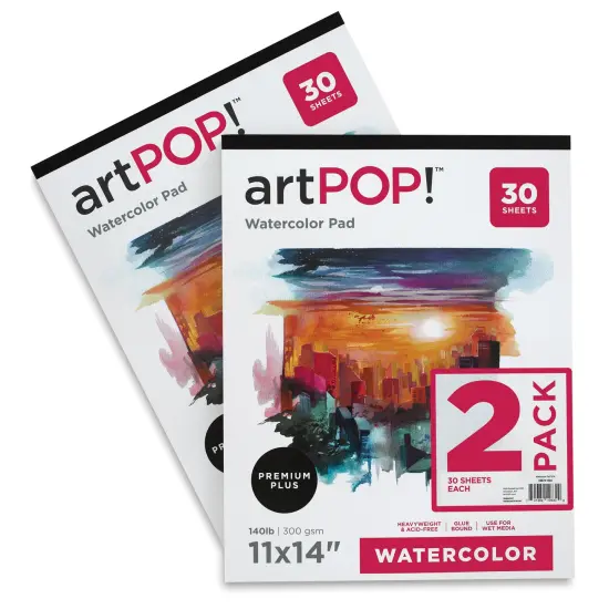 artPOP! Watercolor Paper Pads, 2-Pack, 9" x 12", 30 Sheets Each, 140 lb (300 gsm), Cold Press, Acid Free Heavyweight Tape Bound Pad for Wet Media, Watercolor Paint and Gouache {2}