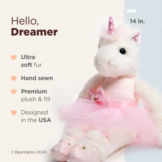 Bearington Dreamer Ballerina 14 Inch Ballerina Doll - Unicorn Stuffed Animals for Girls - Dance Recital Gifts for Girls, For Ages 3-14 White {2}