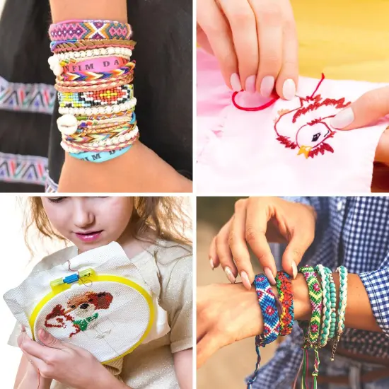 Embroidery Thread Kit Including 200 Skeins Embroidery Floss 30 Skeins White & Black Embroidery Thread Cross Stitch Tool for Friendship Bracelets Arts DIY Crafts with 4-Tier Transparent Box {5}