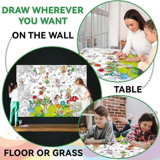 Poster for Kids Giant Coloring Poster Large Fairy Party Flower Coloring Tablecloth Jumbo Coloring Books for Kids Classroom Home Birthday Party Supplies Favor {3}