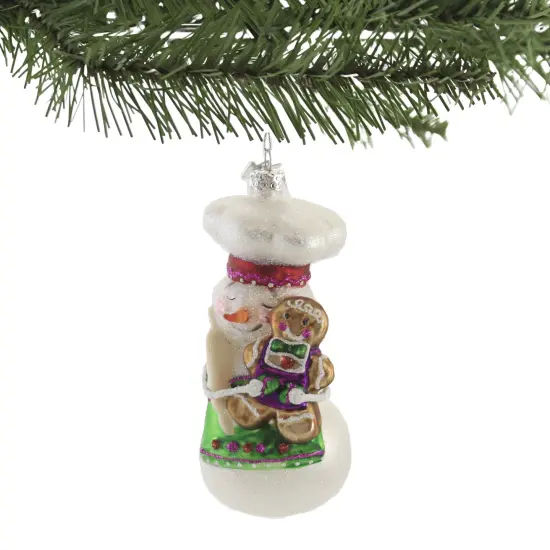 Noble Gems 5.5 Inch Snowman W/Gingerbread Man Tree Ornament , Baker Hat Holiday White {3}