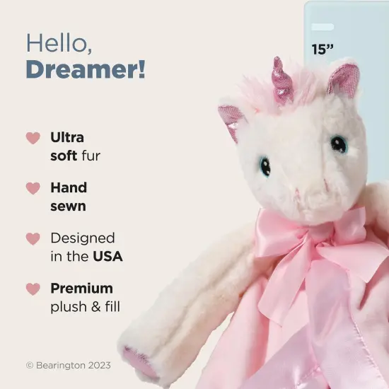 Bearington Baby Dreamer Snuggler, 15 Inch White and Pink Unicorn Plush Stuffed Animal Security Blanket Lovey for Babies {2}