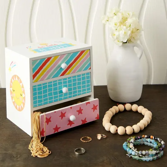 Wooden Kids Jewelry Box with Drawers for Girls, Be Bright, Be Bold, Happy, Be You (6.1 x 4.5 In) Multicolor {3}