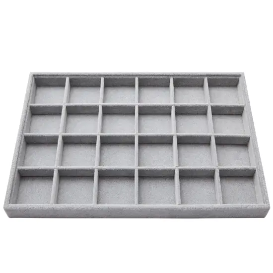 Velvet Jewelry Organizer Tray for Earrings, Stackable 24 Grid Storage for Rings (Gray, 14x10 in) Grey {7}