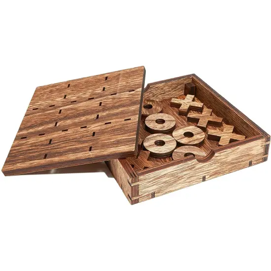 Set of 2 Wooden Tic Tac Toe Board Game for Kids and Family, 10 Pcs, 5.5 x 1.15 in. Brown {5}