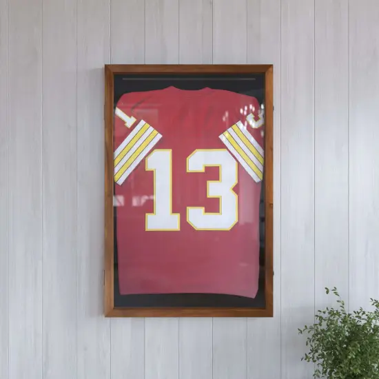 HBCY Creations Jersey Display Case - Solid Wood with UV Treated Acrylic Window - Anti-Theft Lock with 2 Keys - For All Types of Jerseys Mahogany {11}