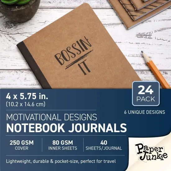 24 Pack Motivational Notebooks Bulk, Lined Inspirational Journals for Coworkers, Office Employee Gifts, Kraft Paper Material (80 Pages Each, 4 x 5.75 In) {4}