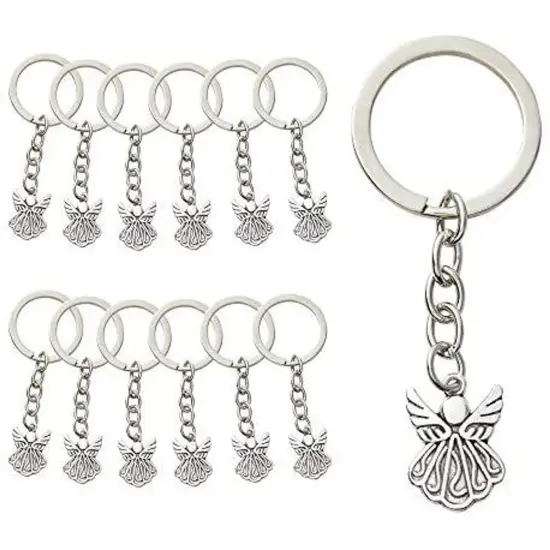 Guardian Angel Charm Keychains (3 In, Silver, 60 Pack) {1}
