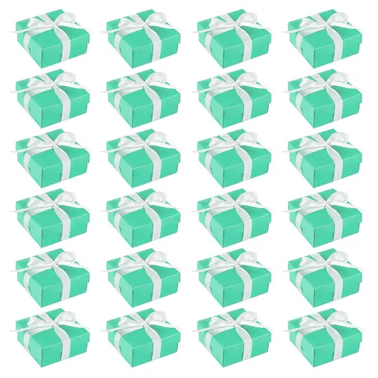 24 Pack Small Turquoise Gift Boxes with Lids and Silk Ribbon for Presents and Party Favors (3.74 x 3.74 x 1.65 in) Green {1}