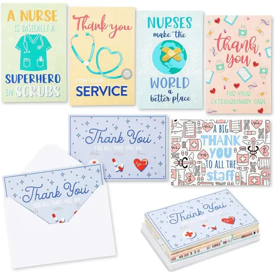 Nurse Appreciation Thank You Cards with Envelopes, 6 Designs (4 x 6 In, 24 Pack) Multicolor {1}