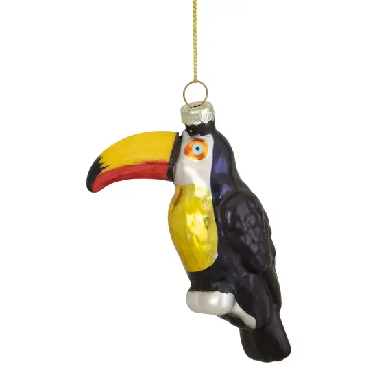 Northlight 4.75" Black and Gold Glass Toucan Bird Christmas Ornament Blue {1}