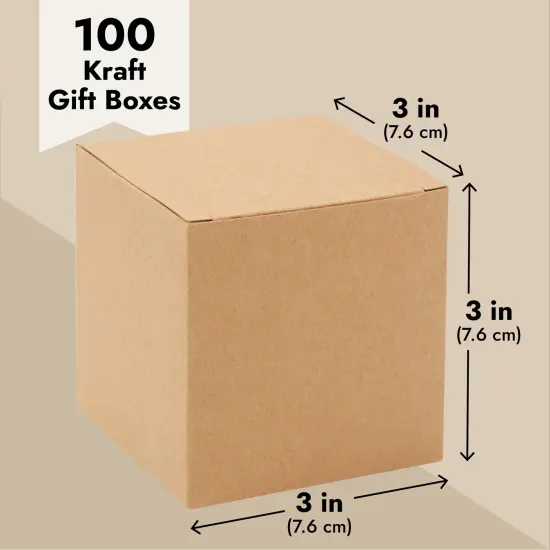 100-Pack Brown 3x3x3 Inches Gift Boxes with Lids for Candles, Ornaments, Crafts, Party Favors, Cupcakes, Holiday, Birthday, Baby Shower, Bridesmaid and Groomsmen Proposal, Easy Assemble {3}