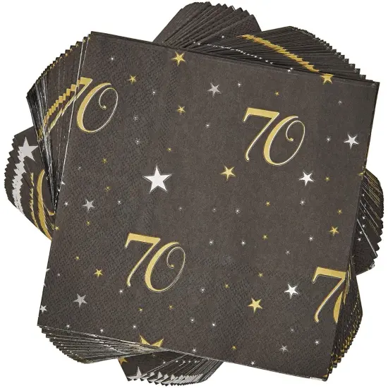 70th Birthday Party Decorations, Paper Napkins (6.5 x 6.5 In, Black, 100 Pack) {1}