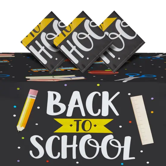 3 Pack Disposable Plastic Tablecloths for Classroom Party Supplies, Back to School Table Decorations (54 x 108 In) Multicolor {1}
