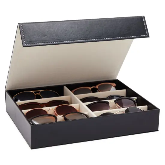 8 Slot Sunglasses Organizer Storage, Eyeglasses Holder for Home – Multiple Glasses Display Case (12.7x9.8 in) Black {1}