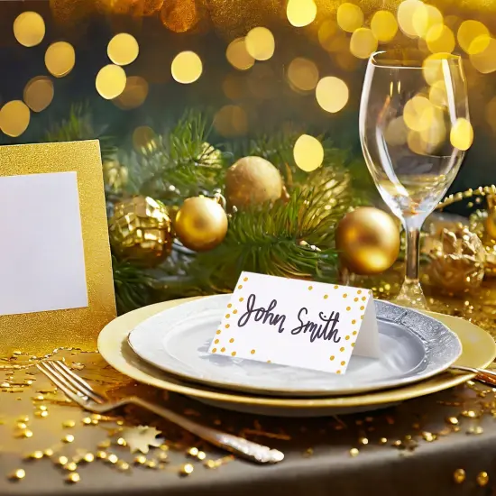 100 Pack Wedding Place Cards for Table Setting, Blank Table Name Card, Gold Foil Polka Dot Place Cards for Birthday, Banquet, Events, Reserved Seating {2}