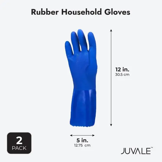 2 Pairs Heavy Duty Rubber Cleaning Gloves for Kitchen, Household, Dishwashing, Reusable and Cotton Lined (XL, Blue) {6}