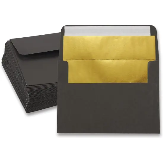 Black A7 Invitations Envelopes with Gold Foil Lining (5x7 Inches, 50 Pack) {1}