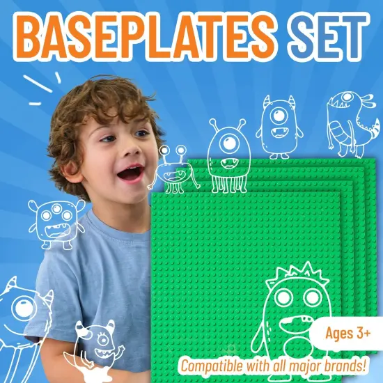 Strictly Briks Compatible with Lego 4 Pack Classic Baseplates 10x10 in, Stackable Building Plates with 32 x 32 Studs, Mats, Bases, Boards, Sheets 100% Compatible with All Major Brands, Ages 3-14 Green {7}