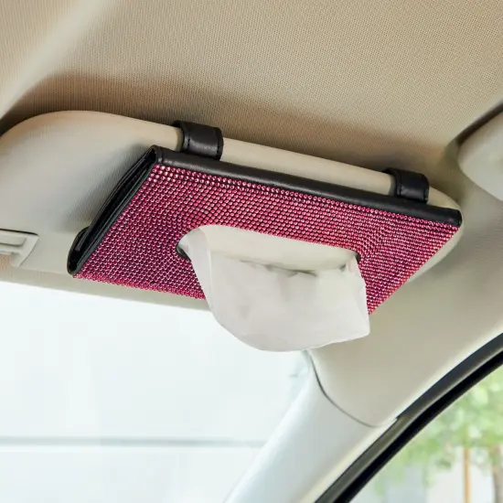 Hot Pink Sun Visor Tissue Holder for Car, 12 Bags of Refill Tissues, 24 Sheets Each {2}