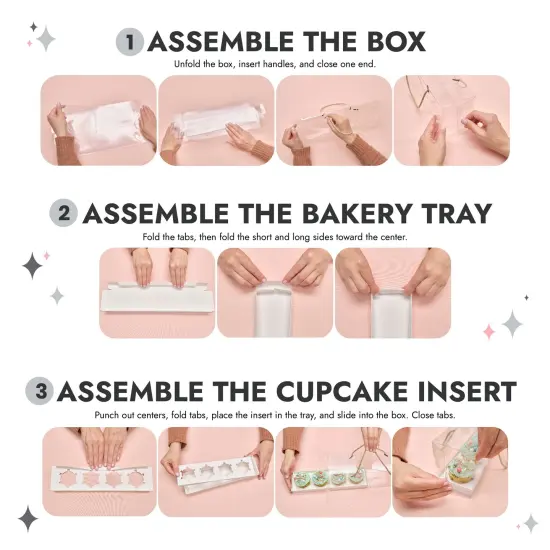 12 Pack Clear Cupcake Boxes with Gold Rope Handle and White Inserts, 4 Compartments (12.7 x 4.7 x 3.6 In) {4}