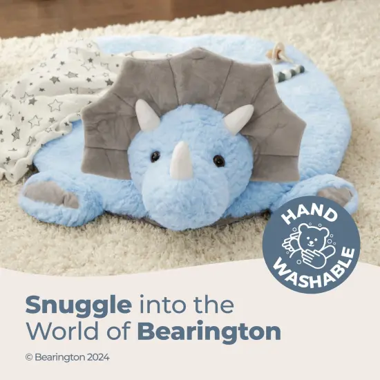 Bearington Baby Lil' Tracer Tummy Time Mat, 30 x 30 Inch Dinosaur Plush Stuffed Animal Blanket, Baby Play Mat Blue {3}