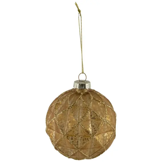 Northlight Geometric Glittered Mercury Glass Ball Christmas Ornaments - 3" (80mm) - Gold- 4ct {6}