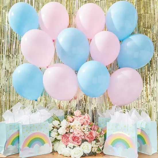 100 Pack Pink and Blue Balloons for Gender Reveal, Baby Shower, Birthday Party with 32.8 ft Ribbon (50 of Each Color, 12 in) {3}