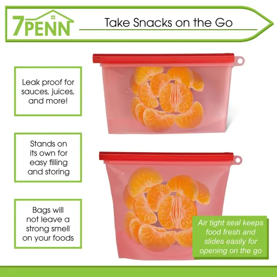 7Penn Silicone Food Storage Bag 500mL and 1000mL - 2pk Red Reusable Food Bags {6}