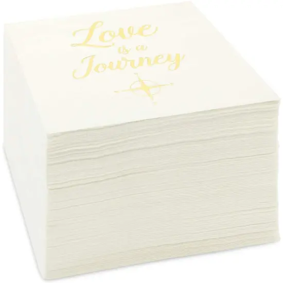 Wedding Cocktail Napkins, Love is a Journey, Gold Foil (5 x 5 In, 100 Pack) {5}