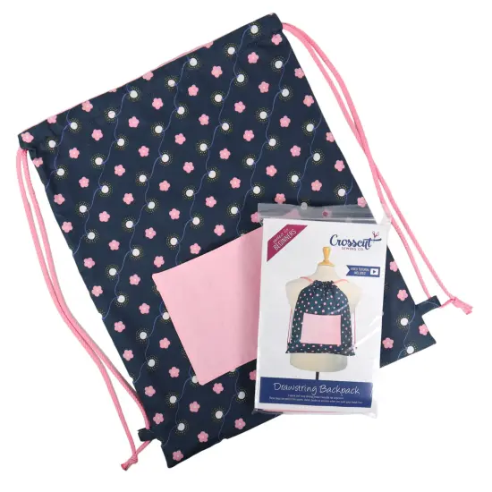 Crosscut Sewing Co.&reg; Drawstring Backpack Sewing Project Kit - Beginner Sewing Kit - Sewing Kit for Kids Navy floral {5}