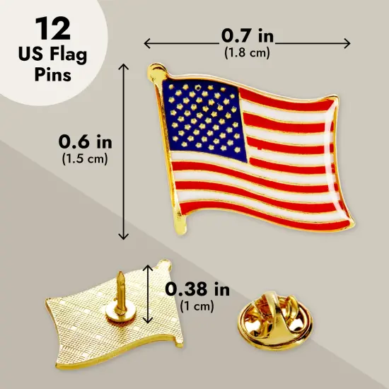 American Flag Lapel Pins for National Day, 4th of July, Veterans, Memorial Day, Political Events, Patriotic, USA Flag Pins for Suits, Backpacks & Hats - 12 Pack Red {3}
