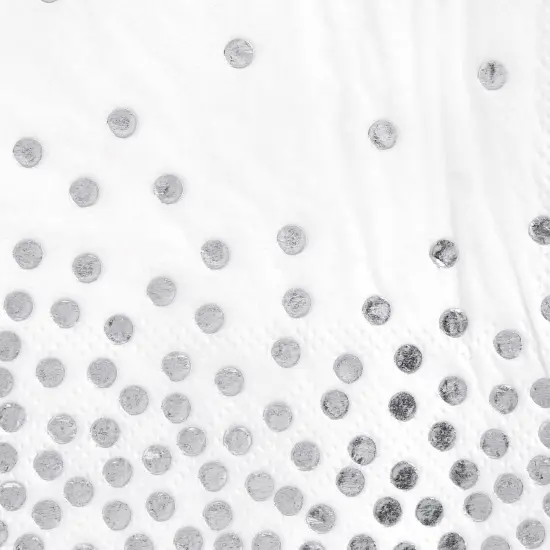 50 Pack Silver Foil Polka Dots Paper Napkins, 6.5 Inch White and Silver Confetti Style Cocktail Napkins for Wedding, Anniversaries, Birthdays, Parties (3-Ply) {7}