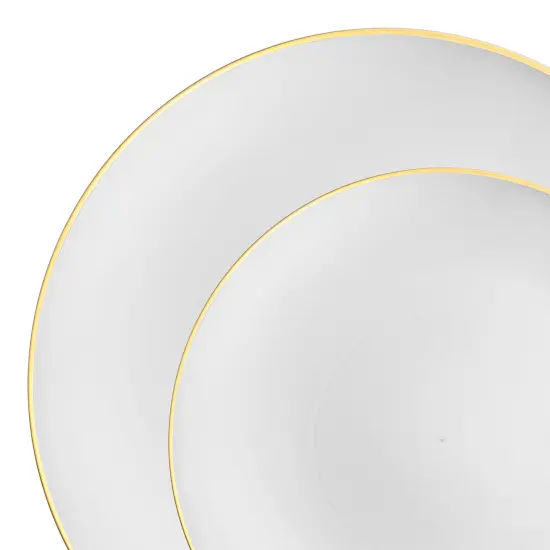 White with Gold Rim Organic Round Disposable Plastic Dinnerware Value Set (120 Guests) {1}