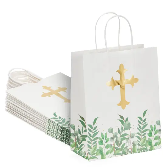 15 Pack of Religious Party Favor Gift Bags for Easter Christening Gifts, for Girls and Boys Baptism, First Communion, Confirmation Gift Bags (10 x 8 x 4 Inches) {1}