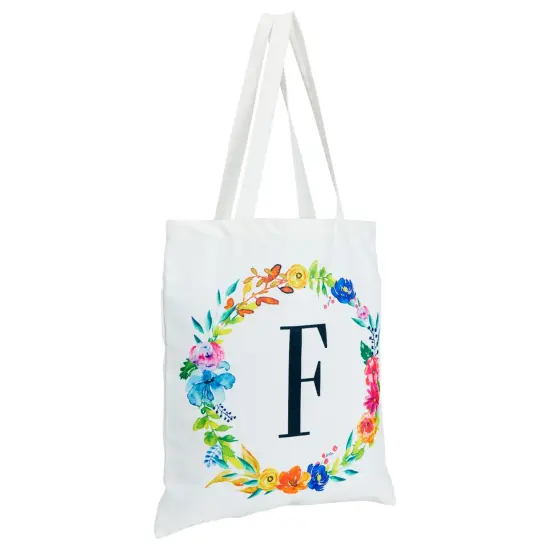 Okuna Outpost Set of 2 Reusable Monogram Letter F Personalized Canvas Tote Bags for Women, Floral Design for Groceries, Bridesmaids, Beach, Travel, or Everyday Use (29 Inches) White {6}