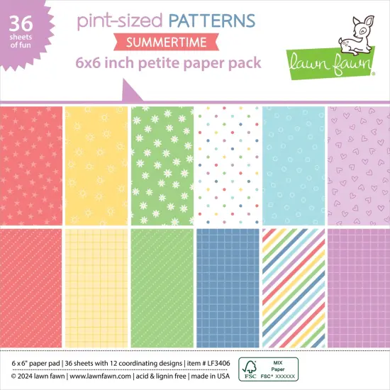 Lawn Fawn Double-Sided Petite Paper Pack 6"X6" 36/Pkg-Summertime, 12 Designs/3 Each {1}
