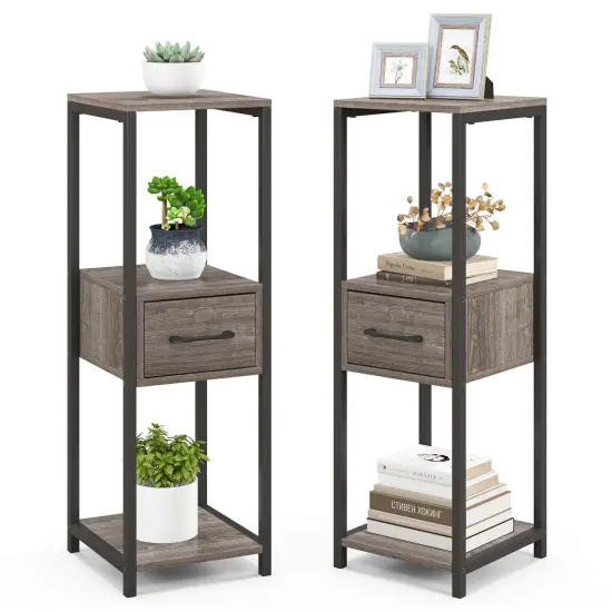 Costway 1/2 Pack 3 Tier Tall Metal Plant Stand Indoor Plant Table with Drawer Anti-tipping Devices {7}