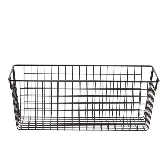 3 Pack Metal Wire Storage Baskets for Shelves, Pantry, Closet, Long Narrow Organizer Bin (Black, 16 x 6 x 6 In) {6}