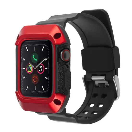 Insten Watch Band with Rugged Bumper Case Compatible with Apple Watch 40mm Series 6 SE 5 4, Replacement Strap, Black/Red {1}