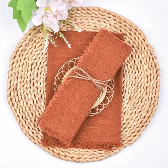 Terracotta 6 Pack Handmade Cloth Napkins Cotton Linen Easter Spring Napkins with Fringe Rustic Bulk Dinner Napkins {5}