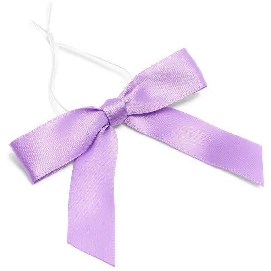 100 Pack Purple Twist Tie Bows for Treat Bags, 3" Small Satin Ribbons for Craft Decoration, Gift Wrap, Themed Party Favors, Baked Goods {7}