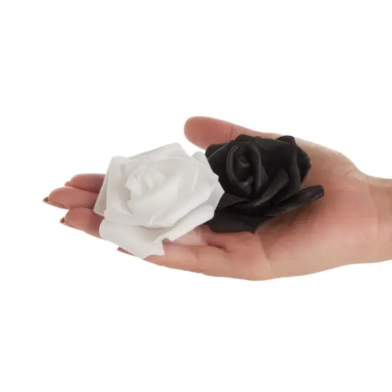 100 Pack Black and White Artificial Flowers, Bulk Stemless Fake Foam Roses for Decorations, DIY Crafts, Bouquets (3 In) {6}