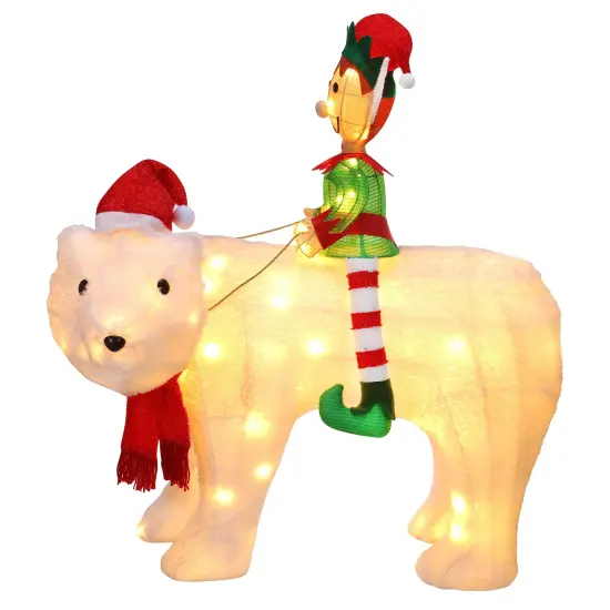 Haute Decor Elf Riding Polar Bear Duo - Large Outdoor Lighted Christmas Yard Decor with Energy-Efficient LED Lights {1}
