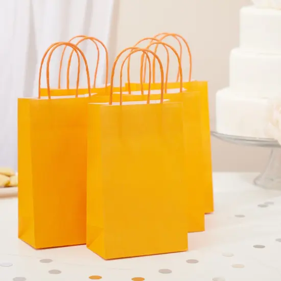 BLUE PANDA 25-Pack Orange Gift Bags with Handles, 5.5x3.2x9-Inch Paper Goodie Bags for Party Favors and Treats, Birthday Party Supplies {3}