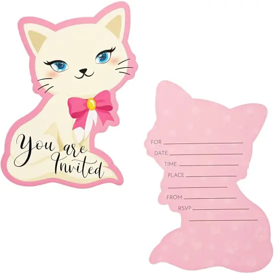 Cat Birthday Party Invitations with Envelopes (5 x 7 in, 36 Pack) Pink {1}