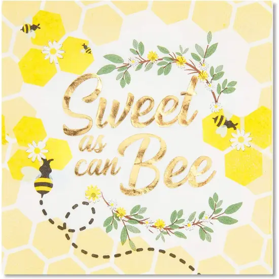 Baby Shower Paper Napkins, Bumble Bee Theme (5 x 5 Inches, 50 Pack) Gold {4}