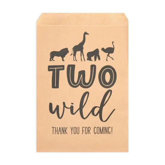 2nd Birthday Decorations for Kids, Girls Boys Two Wild Birthday Party Favor Bags 5 x 7.5" Brown {5}