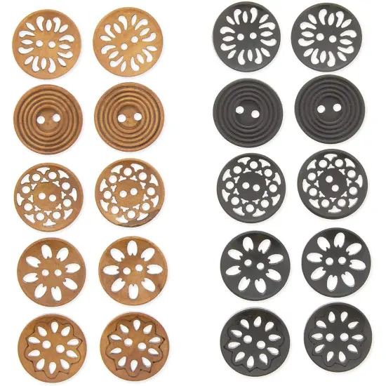 Wooden Buttons for Crafts and Sewing, 5 Designs (0.98 in, 120 Pieces) Brown {4}